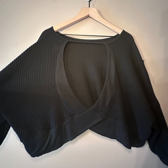 Women's S Free People We The Free Love Me Thermal Top Black Oversized Open Back - Picture 5 of 10